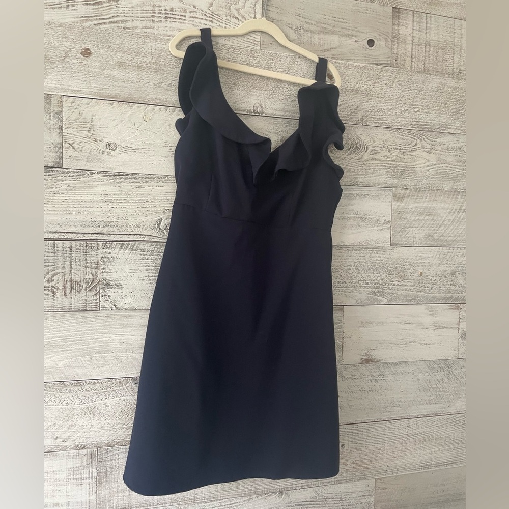 ASOS navy ruffle neck mini dress- size 8, NWT